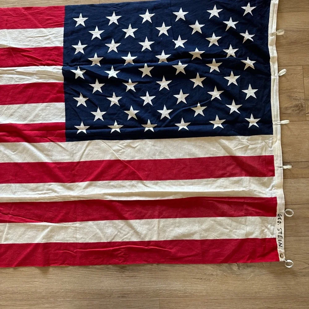 Vtg Dyed Cotton American Flag 50 Stars Geo Grommets Americana Memorial Deco 3x5'
